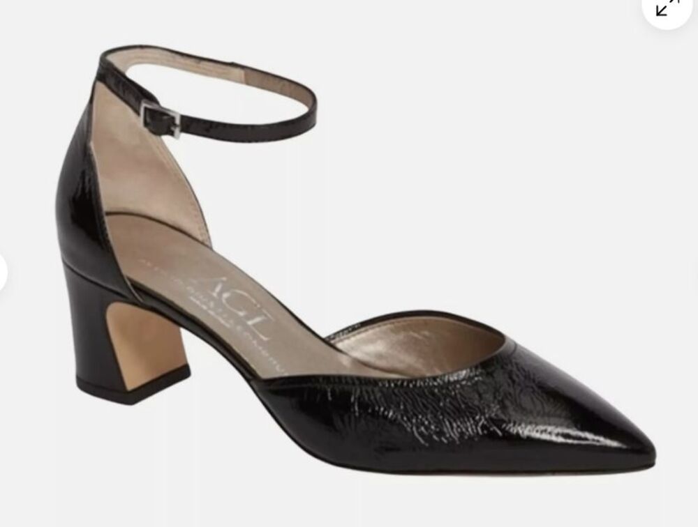 Attilio Giusti Leombruni AGL Black Patent Leather D’orsay Ankle Strap Pump 36